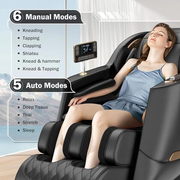 Massage Chair Full Body, Zero Gravity SL-Track Shiatsu Massage Recliner Chair with Body Scan, Airbags, Foot Rollers, Deep Yoga Stretch, Heating (U1-Black) - Image 2