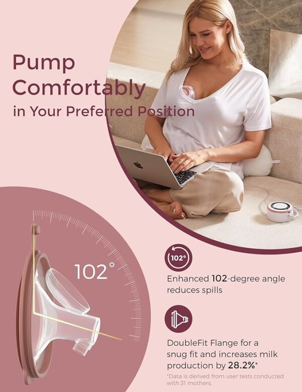 Momcozy Breast Pump V1 Pro Hospital-Grade, Upgraded Electric Pump with 3 Fine-Tuned Rhythms, Hands-Free & Portable Wearable Pump, 3 Modes|15 Levels, Come with Leak-Proof DoubleFit Flange - Image 3