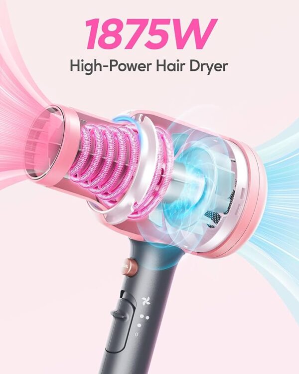 Wavytalk Ionic Hair Dryer Blow Dryer with Diffuser Concentrator Nozzles Comb and Brush Negative Ions with Ceramic Technology as Salon Light and Quiet 1875W for All Hair Types - Image 3