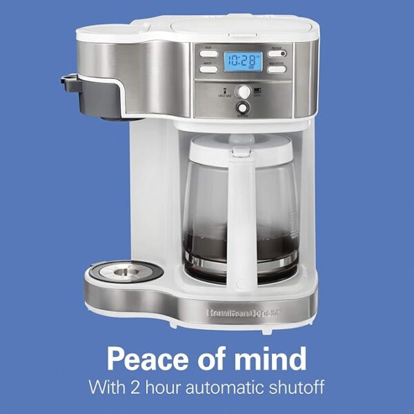 Hamilton Beach 49933 2-Way 12 Cup Programmable Drip Coffee Maker & Single Serve Machine, Glass Carafe, Auto Pause and Pour, White - Image 6