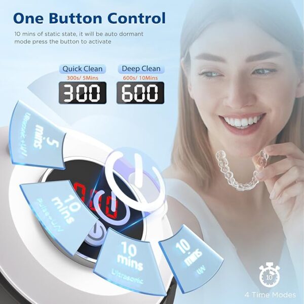 45kHz Ultrasonic Retainer Cleaner Machine, 200ML Denture Cleaner, 4 Modes with Digital Timer Mouth Guard Cleaner for Aligner, Night guard, Braces, Toothbrush, Jewelry and More (White) - Image 2