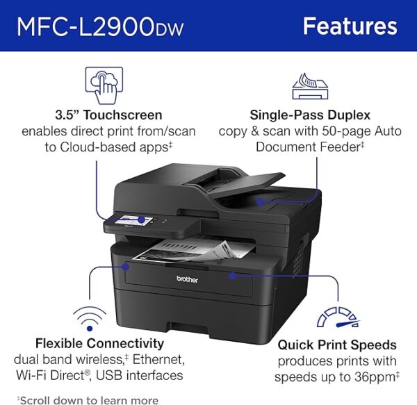 Brother MFC-L2900DW Wireless Compact Monochrome All-in-One Laser Printer with Duplex Copy & Scan, Fax, Black & White | Includes Refresh Subscription Trial(1) - Image 7