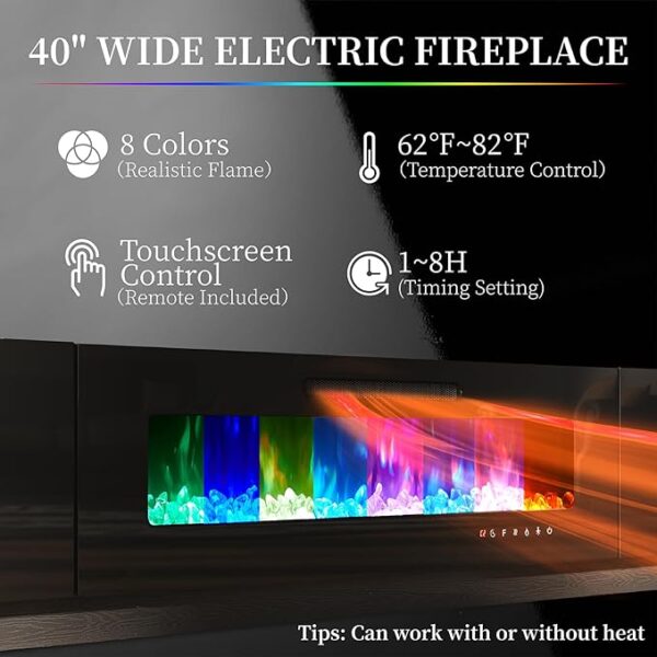 AMERLIFE Fireplace TV Stand with 40" Fireplace, 80" Modern High Gloss Fireplace Entertainment Center LED Lights, 2 Tier TV Console Cabinet for TVs Up to 90", Ivory White - Image 6