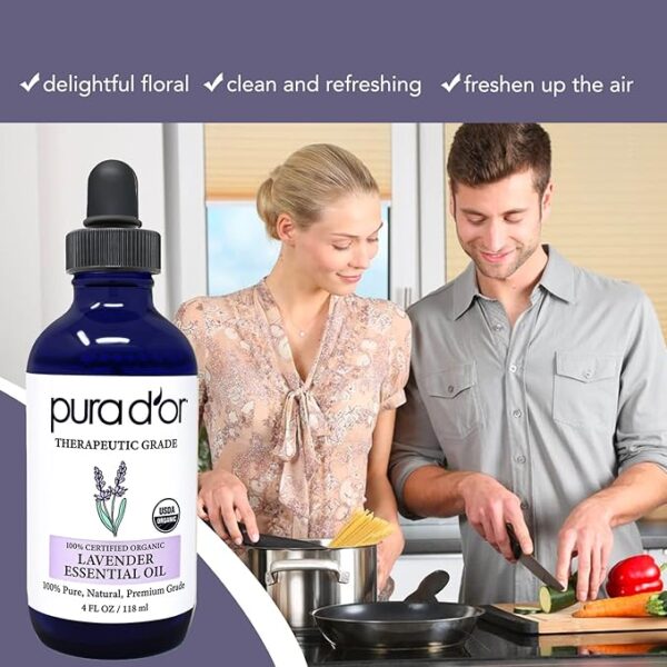 PURA D'OR Organic Lavender Essential Oil (4oz with Glass Dropper) 100% Pure & Natural Therapeutic Grade for Hair, Body, Skin, Aromatherapy Diffuser, Relaxation, Meditation, Massage, Home, DIY Soap - Image 2