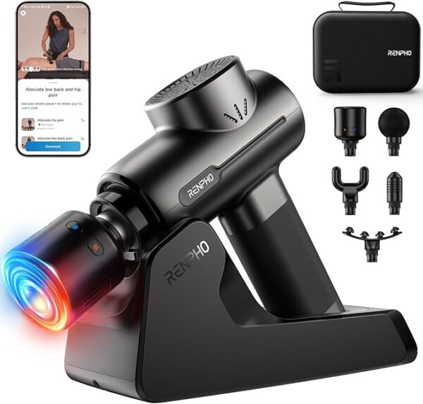 RENPHO Massage Gun with Heat and Cold, Percussion Muscle Deep Tissue Massage Gun Portable with Bluetooth and Charging Stand,FSA HSA Eligible Active+ Thermacool Deluxe