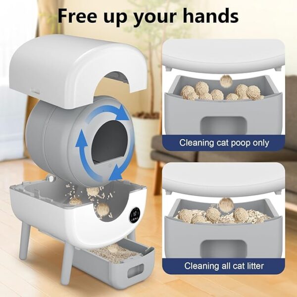 Self Cleaning Litter Box, 95 L Automatic Cat Litter Box Self Cleaning for Multiple Cats, with Safety Protection, App Control,1 Roll Garbage Bags,White & Grey - Image 6