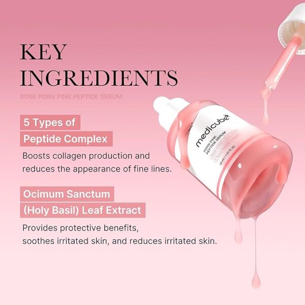 medicube PDRN Pink Peptide Serum, Pink glow serum, 1.01 fl.oz. | Peptide, Niacinamide, Hydrating & Moisturizing & Firming, Uneven Skin Tone - Image 3