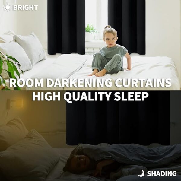 BGment Blackout Curtains - Grommet Thermal Insulated Room Darkening Bedroom and Living Room Curtains, Set of 2 Panels (52 x 120 Inch, Black) - Image 3