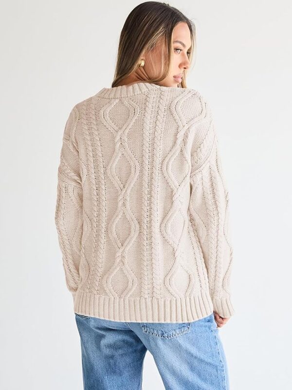 Trendy Queen Women's Oversized Cable Knit Crewneck Sweaters - Image 5