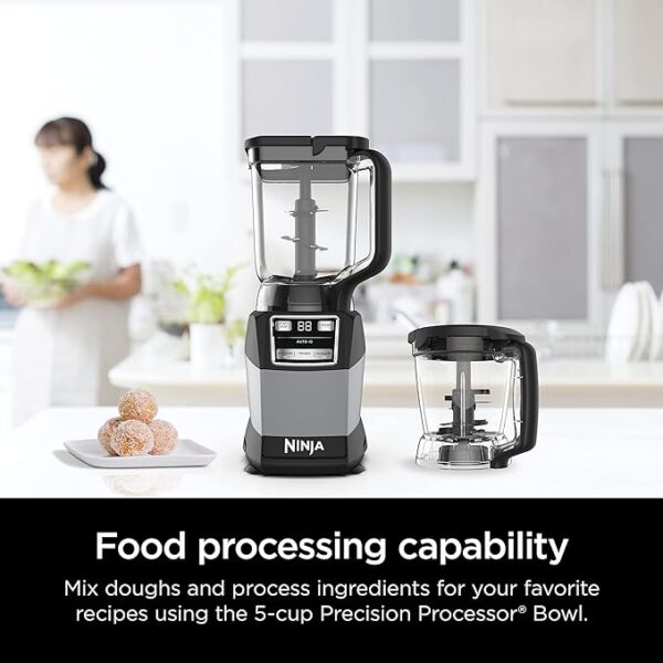 Ninja Blender, Compact Kitchen System, 1200W, 3 Functions for Smoothies, Dough & Frozen Drinks with Auto-IQ, 72-oz.* Blender Pitcher, 40-oz. Processor Bowl & 18-oz. Single-Serve Cup, Grey, AMZ493BRN - Image 3