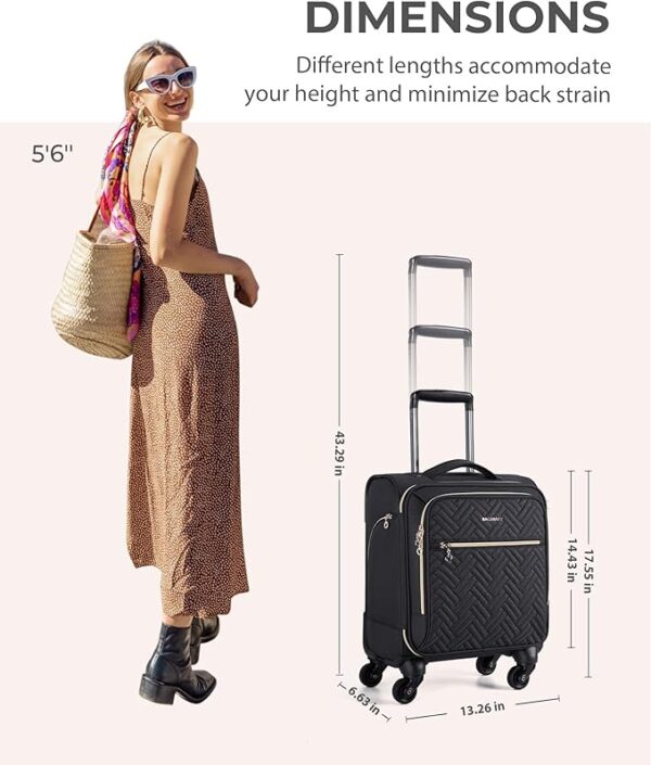 BAGSMART Underseat Carry On luggage Airline approved, 16-inch Softside Underseater Travel Suitcase with Spinner Wheels Lightweight Overnight Bag Small Rolling Carry-on for Women Men Weekender,Black - Image 3