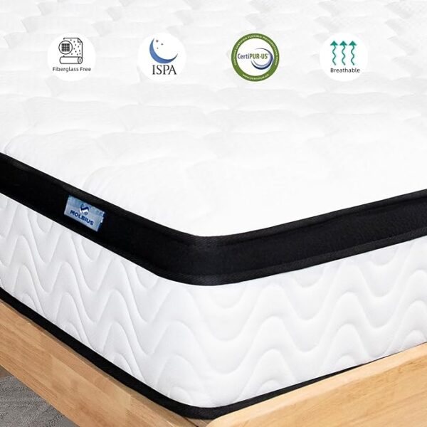 Queen Mattress 10 Inch | Queen Size Hybrid Mattresses in a Box | Medium Firm Feel Memory Foam and Individual Pocket Springs | Fiberglass Free Bed Matress | Breathable | CertiPUR-US | Upgrade - Image 3