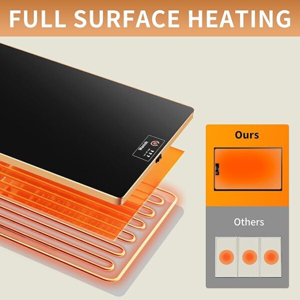 Extra Long 40”x12” - Electric Warming Tray，Home & Commercial Food Warmer with Thermostat and Full Surface Heating，Food Warming Mat for Parties Buffet，Gatherings，Gold Edge Handles Warming Mat for Food - Image 2