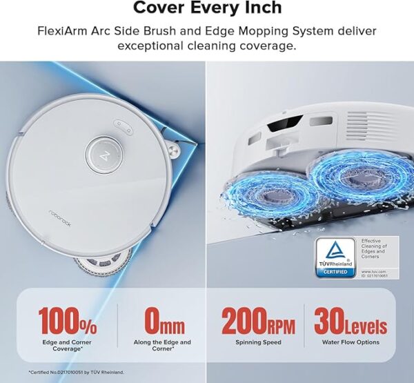 roborock Qrevo Curv Robot Vacuum and Mop, 18,500Pa Suction, Zero-Tangling, DuoDivide Main Brush, FlexiArm Arc Side Brush, FlexiArm Mop, AdaptiLift Chassis, Auto Mop Washing & Drying, Self-Emptying - Image 5