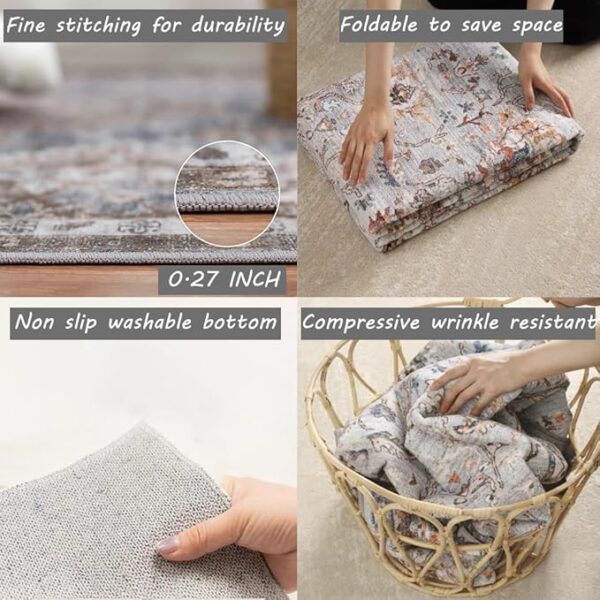 Area Rug 8x10 Washable Rug Brown Vintage Traditional Mat Distressed Indoor Foldable Thin Retro Accent Floral Non Slip Carpet Living Room Dining Room Office - Image 3