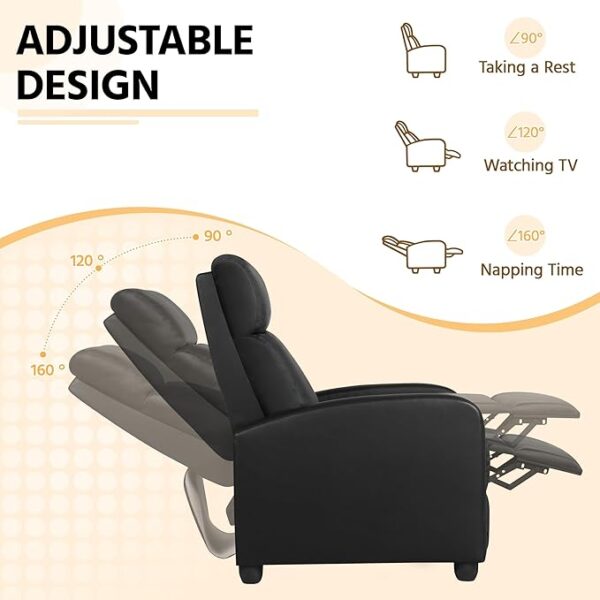 Yaheetech Recliner Chair PU Leather Recliner Sofa Home Theater Seating with Lumbar Support Overstuffed High-Density Sponge Push Back Recliners Armchair for Living Room - Image 6