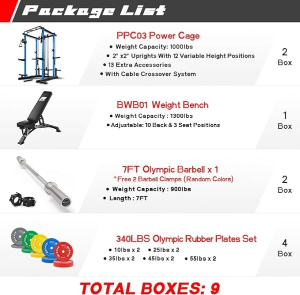 RitFit Multi-Function Squat Rack Power Cage PPC03 with Cable Crossover System, 1000LBS Capacity Power Rack and Packages with Optional Weight Bench, Barbell Weight Set, for Garage Workout & Home Gym - Image 3
