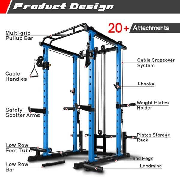 RitFit Multi-Function Squat Rack Power Cage PPC03 with Cable Crossover System, 1000LBS Capacity Power Rack and Packages with Optional Weight Bench, Barbell Weight Set, for Garage Workout & Home Gym - Image 2