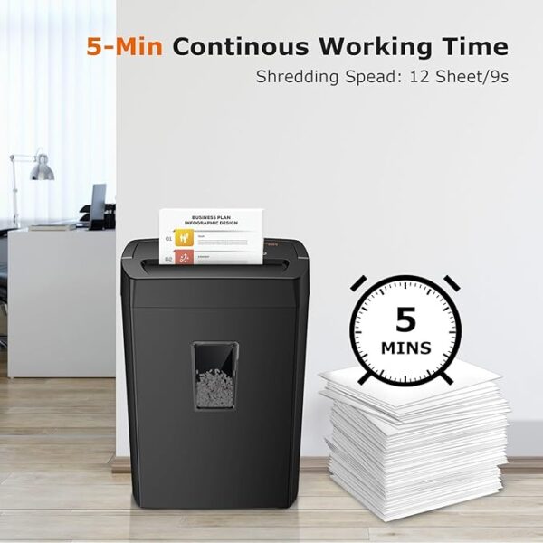 Bonsaii 12-Sheet Cross Cut Paper Shredder, 5.5 Gal Home Office Heavy Duty Shredder for Paper, Credit Card, Mail, Staples, with Transparent Window, High Security Level P-4 (C275-A) - Image 5