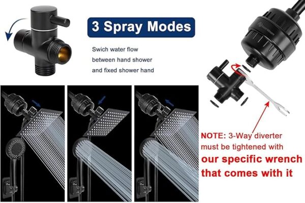 NearMoon Filtered Rain Shower Head, High Pressure 8″Square, and 5 settings Handheld Shower Filter Combo with Self-adhesive Holder/1.5M Hose -1 Replaceable Filter Cartridge (Matte Black) - Image 6