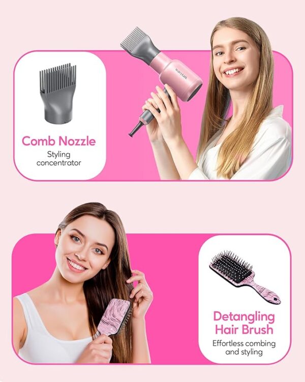 Wavytalk Ionic Hair Dryer Blow Dryer with Diffuser Concentrator Nozzles Comb and Brush Negative Ions with Ceramic Technology as Salon Light and Quiet 1875W for All Hair Types - Image 5