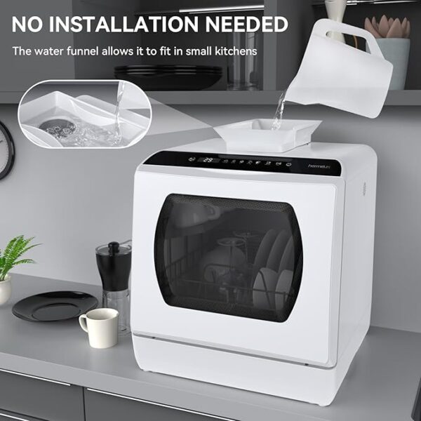 Hermitlux Countertop Dishwasher, 5 Washing Programs Portable Dishwasher With 5-Liter Built-in Water Tank For Glass Door - Image 4