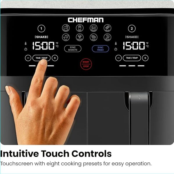Chefman TurboFry Touch Dual Air Fryer, Maximize The Healthiest Meals With Double Basket Capacity, One-Touch Digital Controls And Shake Reminder For The Perfect Crispy And Low-Calorie Finish - Image 5