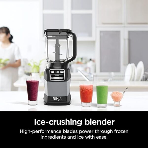 Ninja Blender, Compact Kitchen System, 1200W, 3 Functions for Smoothies, Dough & Frozen Drinks with Auto-IQ, 72-oz.* Blender Pitcher, 40-oz. Processor Bowl & 18-oz. Single-Serve Cup, Grey, AMZ493BRN - Image 4