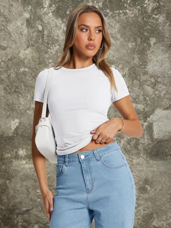 Trendy Queen Womens Basic T Shirts Summer Tops 2025 Crop Short Sleeve Y2k Tee Cute Gym Fashion Workout Clothes - Image 2
