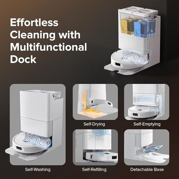 roborock Qrevo S Robot Vacuum and Mop, Self-Drying, Auto Mop Washing, 7000Pa Suction, Self-Emptying & Refilling, 10mm Mop Lifting, 200RPM Spinning Mops, Smart Obstacle Avoidance, White - Image 4