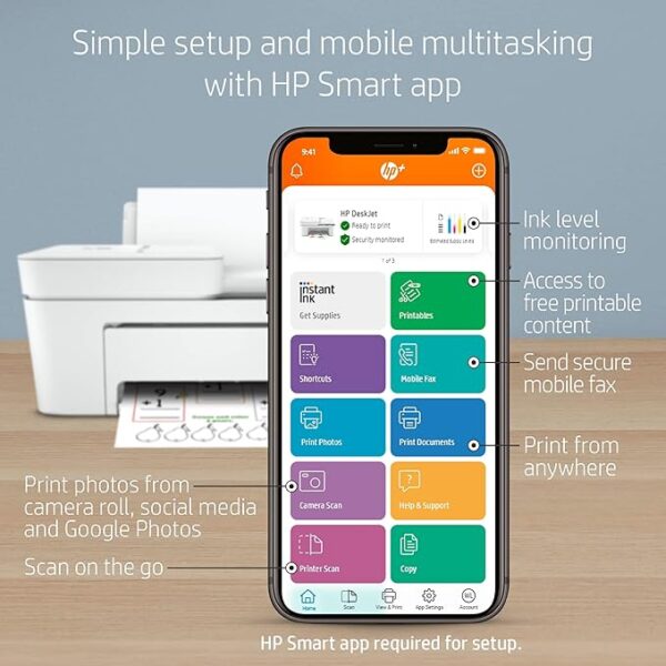 HP DeskJet 4155e Wireless Color Inkjet Printer, Print, scan, copy, Easy setup, Mobile printing, Best-for home, 3 months of Instant Ink included,white - Image 2