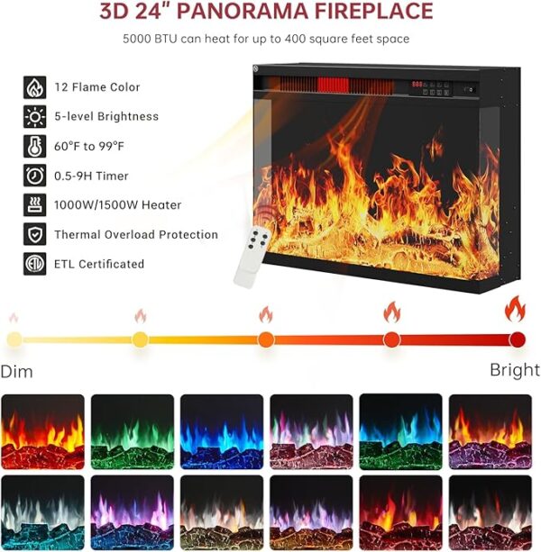 oneinmil 59'' Fireplace TV Stand, 3 Sided Glass Media Entertainment Center Console Table for TVs up to 65'' with Glass Door Adjustable Flame LED Color for Living Room, Set of TV Table, White - Image 2