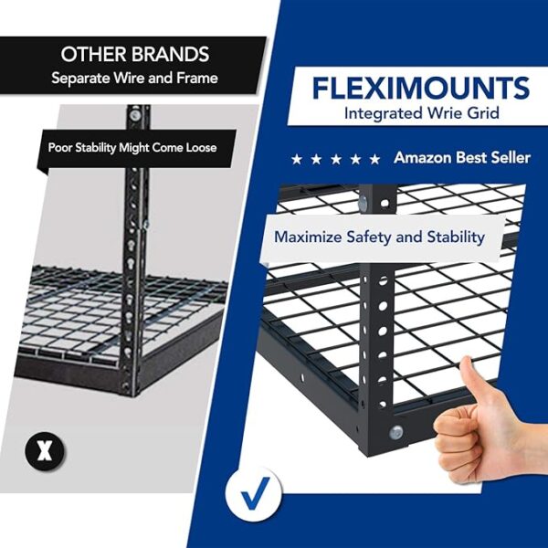 FLEXIMOUNTS 4x8 Overhead Garage Storage Rack, Adjustable Garage Storage Organization Systerm, Heavy Duty Metal Garage Ceiling Storage Racks, 600lbs Weight Capacity, Hammertone - Image 4