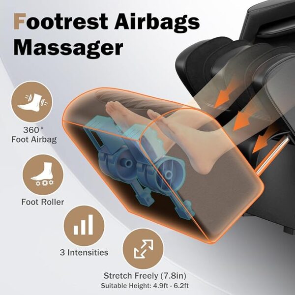 Massage Chair Full Body, Zero Gravity SL-Track Shiatsu Massage Recliner Chair with Body Scan, Airbags, Foot Rollers, Deep Yoga Stretch, Heating (U1-Black) - Image 4