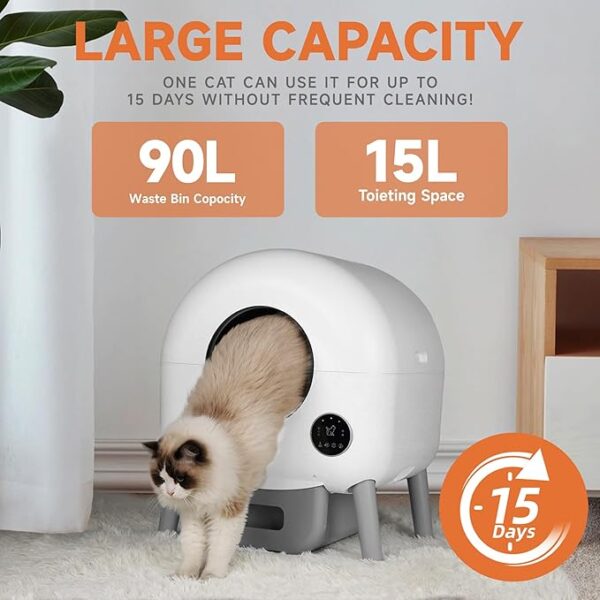 Self Cleaning Litter Box, Automatic Cat Litter Box with APP Control, Multi-Cat Compatible,1 Roll of Garbage Bags and Mat,white2.0X - Image 6