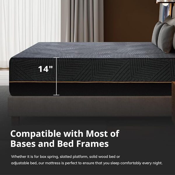 EGOHOME 14 Inch King Size Memory Foam Mattress for Back Pain, Cooling Gel Mattress Bed in a Box, Made in USA, CertiPUR-US Certified, Therapeutic Medium Mattress, 76x80x14 Black - Image 3