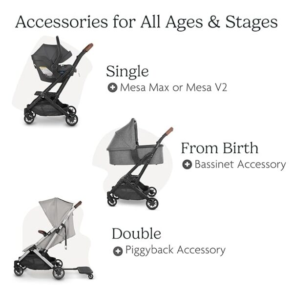 UPPAbaby Minu V2 Travel Stroller Lightweight, Portable Design One-Hand Fold Shoulder Strap and Leather Bumper Bar Included Greyson (Charcoal Mélange/Carbon Frame/Saddle Leather) - Image 4