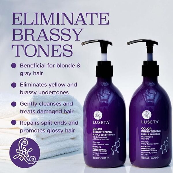 Luseta Purple Shampoo and Conditioner Set for Blonde, Gray - Color Treated Hair - Sulfate Free Paraben Free - Infused with Cocos Nucifera Oil for Curly and Damaged Hair - 2x16.9oz - Image 4