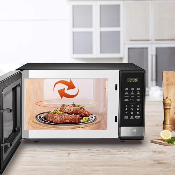 BLACK+DECKER EM031MB11 Digital Microwave Oven with Turntable Push-Button Door, Child Safety Lock, 1000W, 1.1cu.ft, Black & Stainless Steel, 1.1 Cu.ft - Image 2