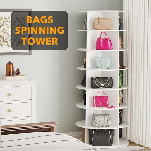 SpaceAid 7 Tier Rotating Shoe Rack Tower, Spinning Shoe Display Lazy Susan, Revolving 360 Shoe Rack Storage Round Carousel, Vertical Handbag Rotate Shoes Closet Organization (7-Tier White) - Image 4