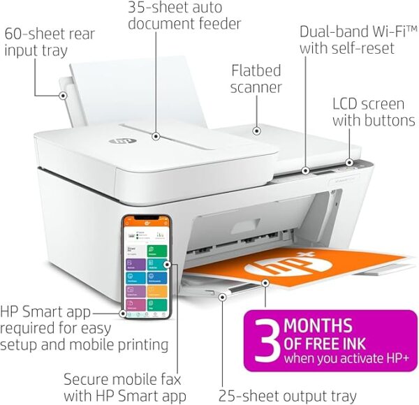 HP DeskJet 4155e Wireless Color Inkjet Printer, Print, scan, copy, Easy setup, Mobile printing, Best-for home, 3 months of Instant Ink included,white - Image 3
