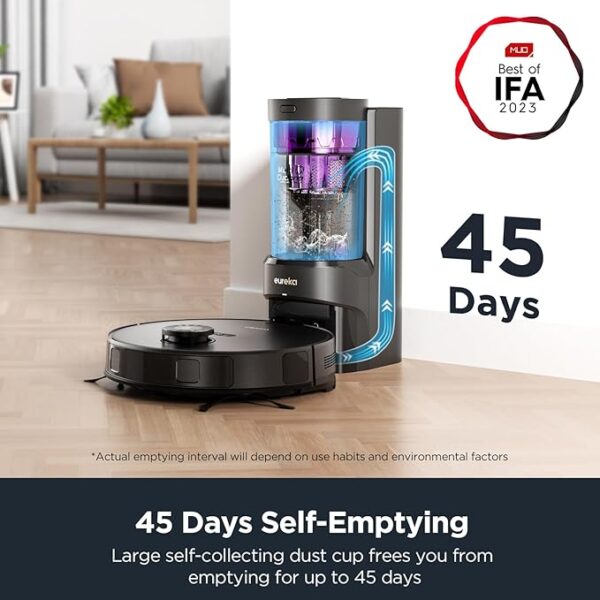 Eureka E10s Robot Vacuum with Bagless Self Emptying Station, Robotic Vacuum and Mop Combo, 45-Day Capacity, 4000Pa Suction for Pet Hair, Carpet&Floor, Auto Lifting Mop, LiDAR Navigation, App Control - Image 4