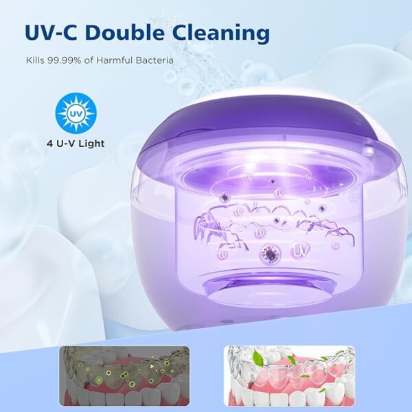 45kHz Ultrasonic Retainer Cleaner Machine, 200ML Denture Cleaner, 4 Modes with Digital Timer Mouth Guard Cleaner for Aligner, Night guard, Braces, Toothbrush, Jewelry and More (White) - Image 5