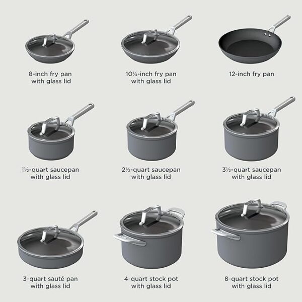 Ninja Cookware, Ninja NeverStick Premium, 16-Piece Pots and Pans Set, Non Stick Frying Pans, Kitchen Essentials, Stock Pot, Sauce Pan, Glass Lids, Saute Pan, All Stovetops, Black, C39900 - Image 6