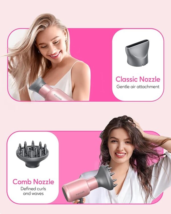 Wavytalk Ionic Hair Dryer Blow Dryer with Diffuser Concentrator Nozzles Comb and Brush Negative Ions with Ceramic Technology as Salon Light and Quiet 1875W for All Hair Types - Image 4