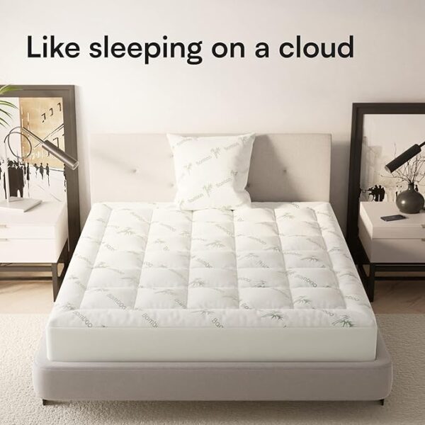 Ultra Soft Full Size Mattress Topper - Viscose Made from Bamboo Pillow Top Mattress Pad for Back Pain Relief - Naturally Cooling for Hot Sleepers, Green - Image 4