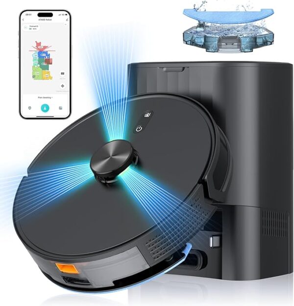 3-in-1 Robot Vacuum and Mop Combo, Self Emptying Station for 60 Days, Robotic Vacuum Cleaner with LiDAR Navigation & Max Strong 5000Pa Suction, 2.4G WiFi/Alexa/App Control, Self-Charging Base