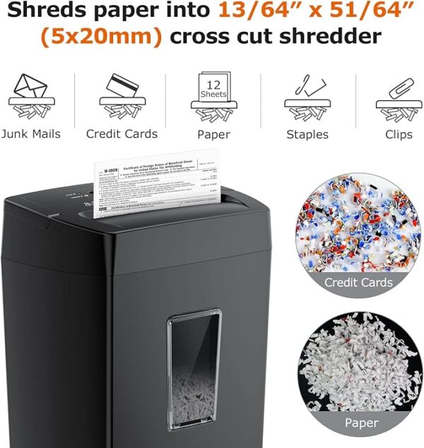 Bonsaii 12-Sheet Cross Cut Paper Shredder, 5.5 Gal Home Office Heavy Duty Shredder for Paper, Credit Card, Mail, Staples, with Transparent Window, High Security Level P-4 (C275-A) - Image 7
