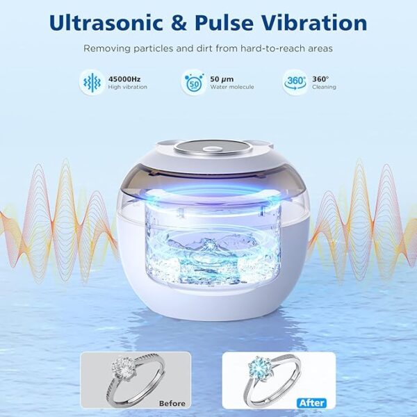 45kHz Ultrasonic Retainer Cleaner Machine, 200ML Denture Cleaner, 4 Modes with Digital Timer Mouth Guard Cleaner for Aligner, Night guard, Braces, Toothbrush, Jewelry and More (White) - Image 4