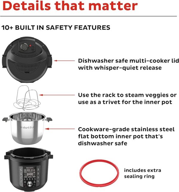 Instant Pot Pro (8 QT) 10-in-1 Pressure Cooker, Slow Cooker, Rice/Grain Cooker, Steamer, Sauté, Sous Vide, Yogurt Maker, Sterilizer, and Warmer, Includes App With Over 800 Recipes, Black - Image 5